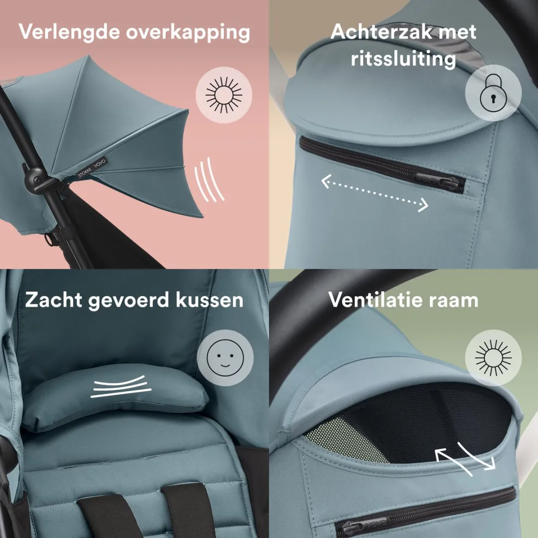 Stokke YOYO 6+ Color Pack Aqua - Zitkussen, luifel & achterzak