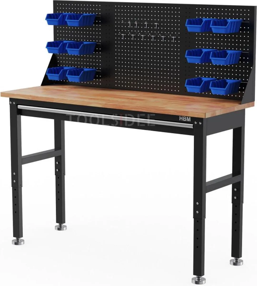 HBM Heavy Duty Werkbank 152cm - 1 Lade - Blauwe Bakken & Haken