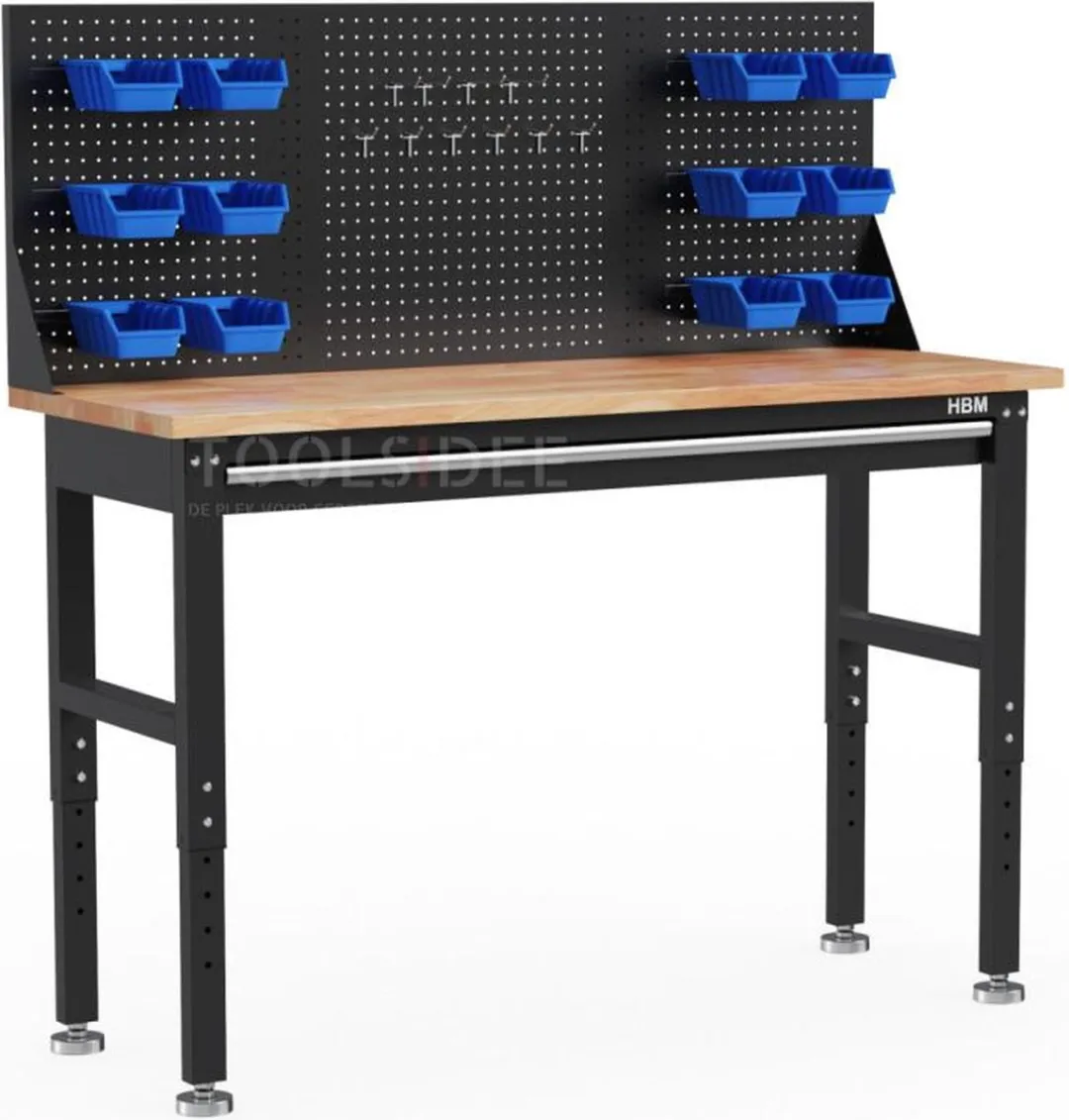 HBM Heavy Duty Werkbank 152cm - 1 Lade - Blauwe Bakken & Haken