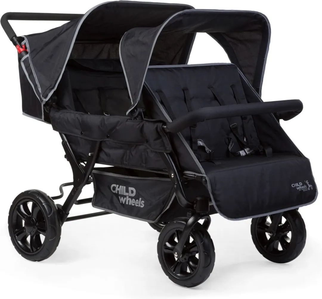 Childhome Two By Two Kinderwagen - 4 Zits - Zwart