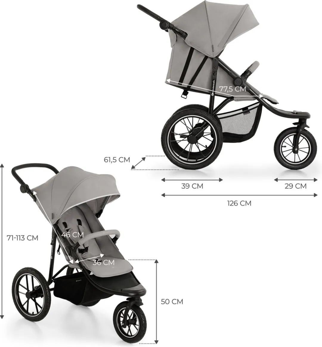 KinderKraft HELSI 2 All-Terrain Wandelwagen - 3 Opblaasbare Wielen - Grijs