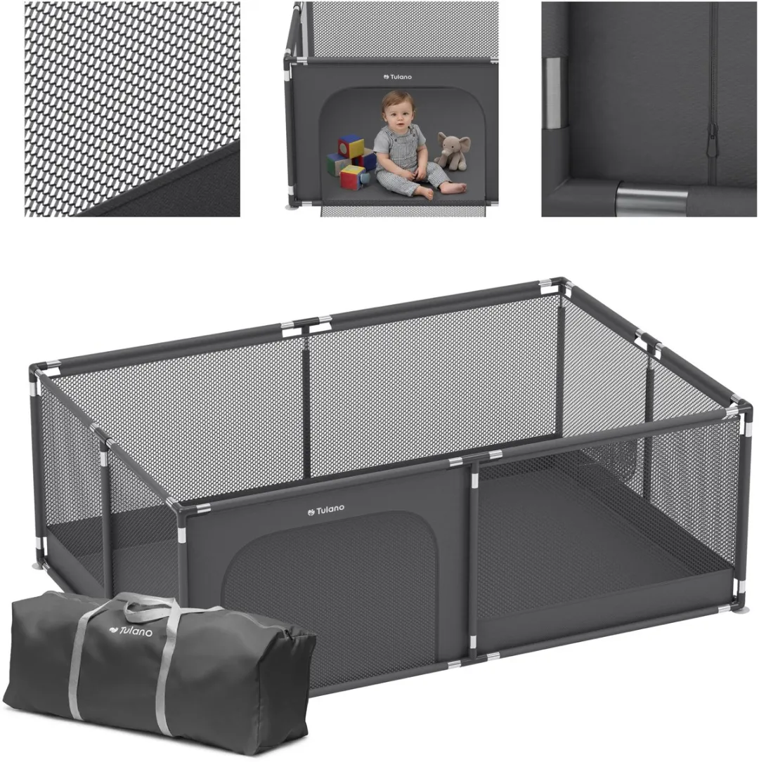 Tulano Cozy 22 - Grondbox / Baby box / Kinderbox 120×180 cm - Voor Binnen - Ademend Gaas - EN71 Gecertificeerd - Grafiet