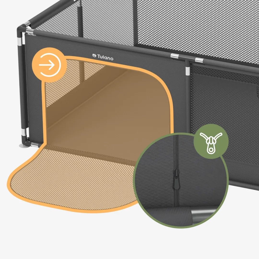 Tulano Cozy 22 - Grondbox / Baby box / Kinderbox 120×180 cm - Voor Binnen - Ademend Gaas - EN71 Gecertificeerd - Grafiet