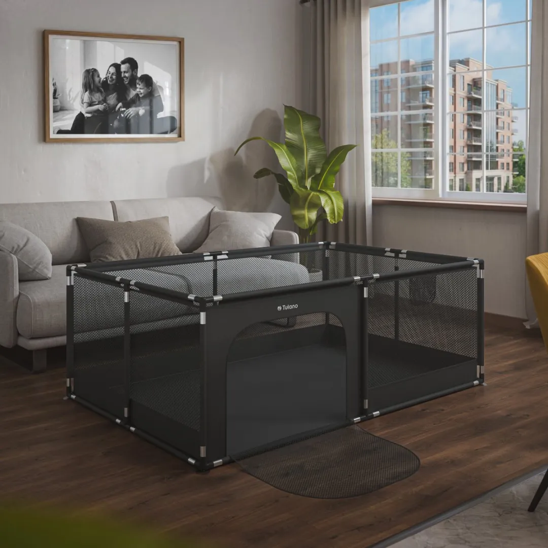 Tulano Cozy 22 - Grondbox / Baby box / Kinderbox 120×180 cm - Voor Binnen - Ademend Gaas - EN71 Gecertificeerd - Grafiet