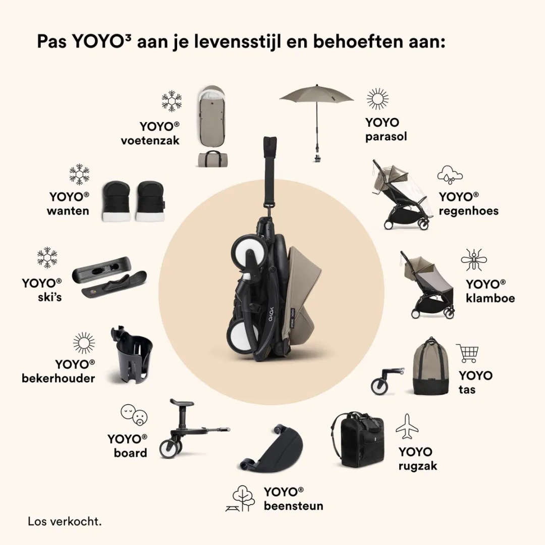 Stokke YOYO-parasol, Taupe - UPF 50+-bescherming, verbeterde dekking - voor YOYO-kinderwagen met 0+ Newborn Pack, reiswieg of 6+ Color Pack