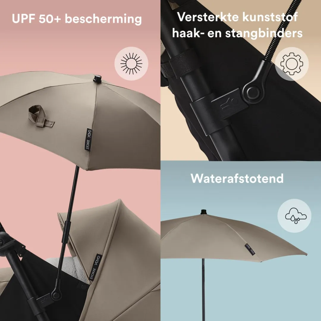 Stokke YOYO-parasol, Taupe - UPF 50+-bescherming, verbeterde dekking - voor YOYO-kinderwagen met 0+ Newborn Pack, reiswieg of 6+ Color Pack