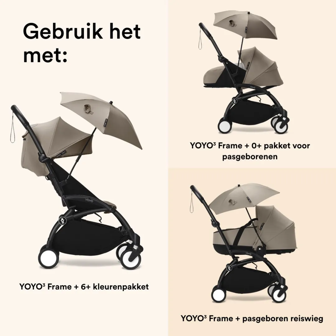 Stokke YOYO-parasol, Taupe - UPF 50+-bescherming, verbeterde dekking - voor YOYO-kinderwagen met 0+ Newborn Pack, reiswieg of 6+ Color Pack