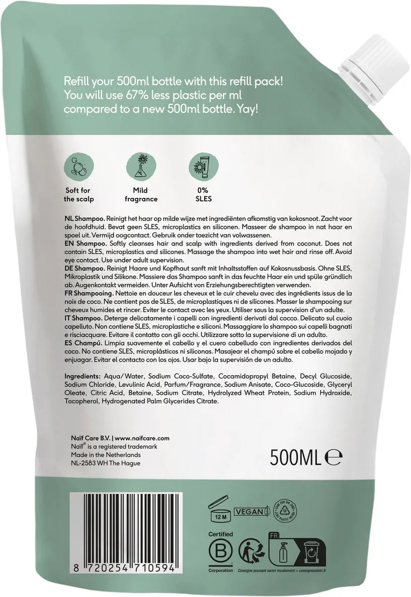 Naïf Voedende Shampoo Navulverpakking 500ml