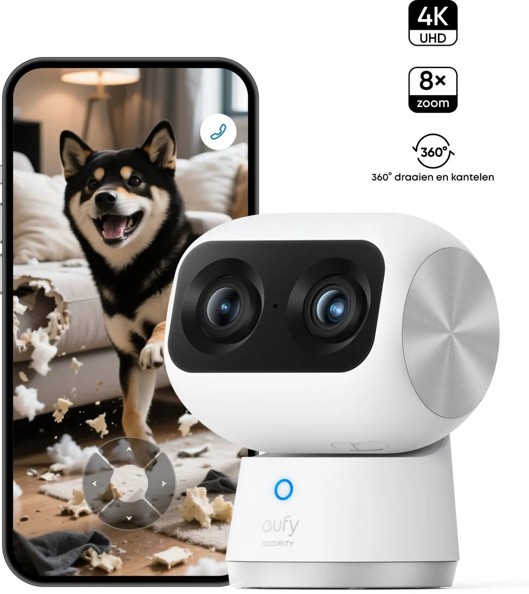 Eufy Security S350 SOLOCAM Binnencamera & C31 Video Deurbel - Wit/Zwart