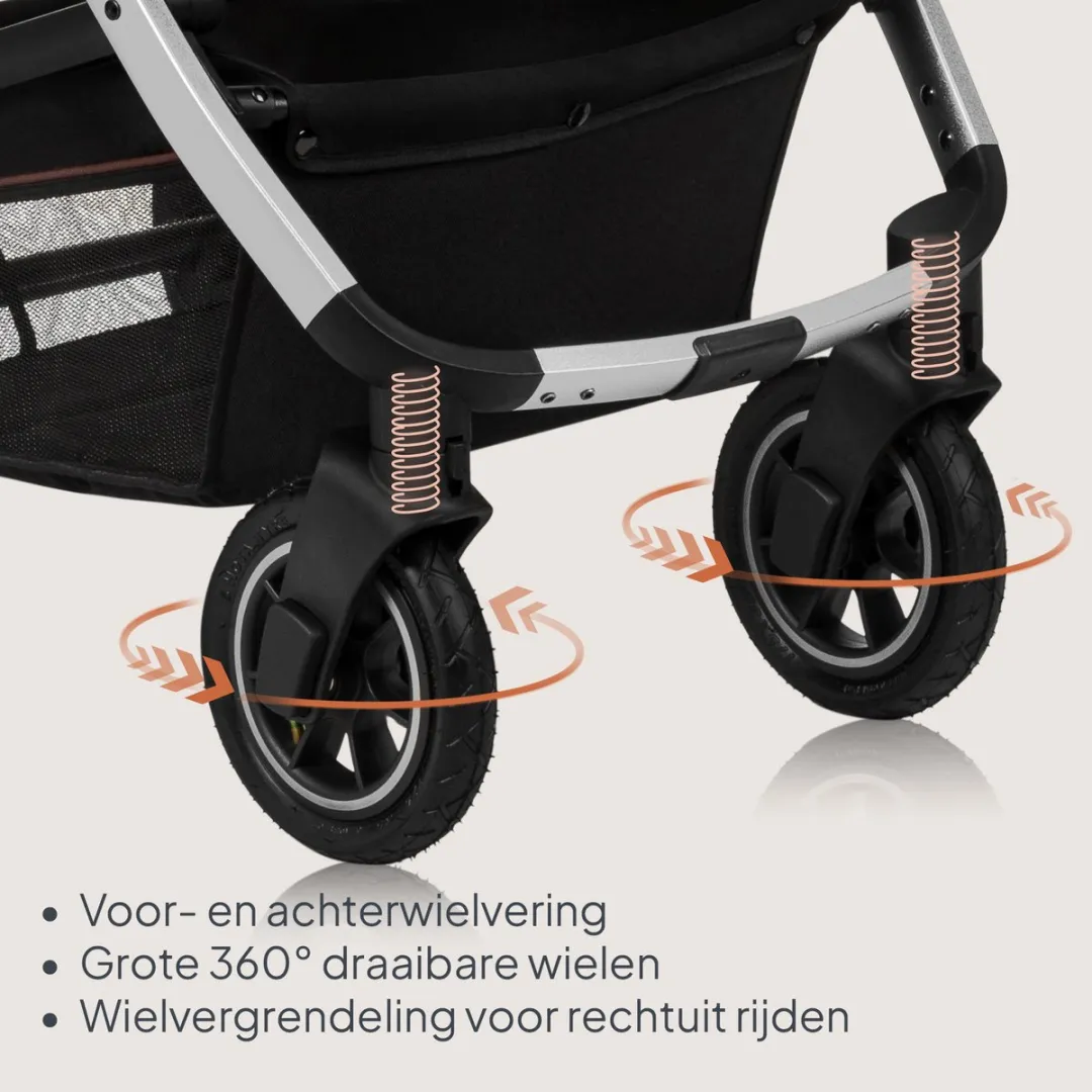 Lionelo Amber 2-in-1 Kinderwagen - Combi met Reiswieg - All-terrain - Zwart/Zilver