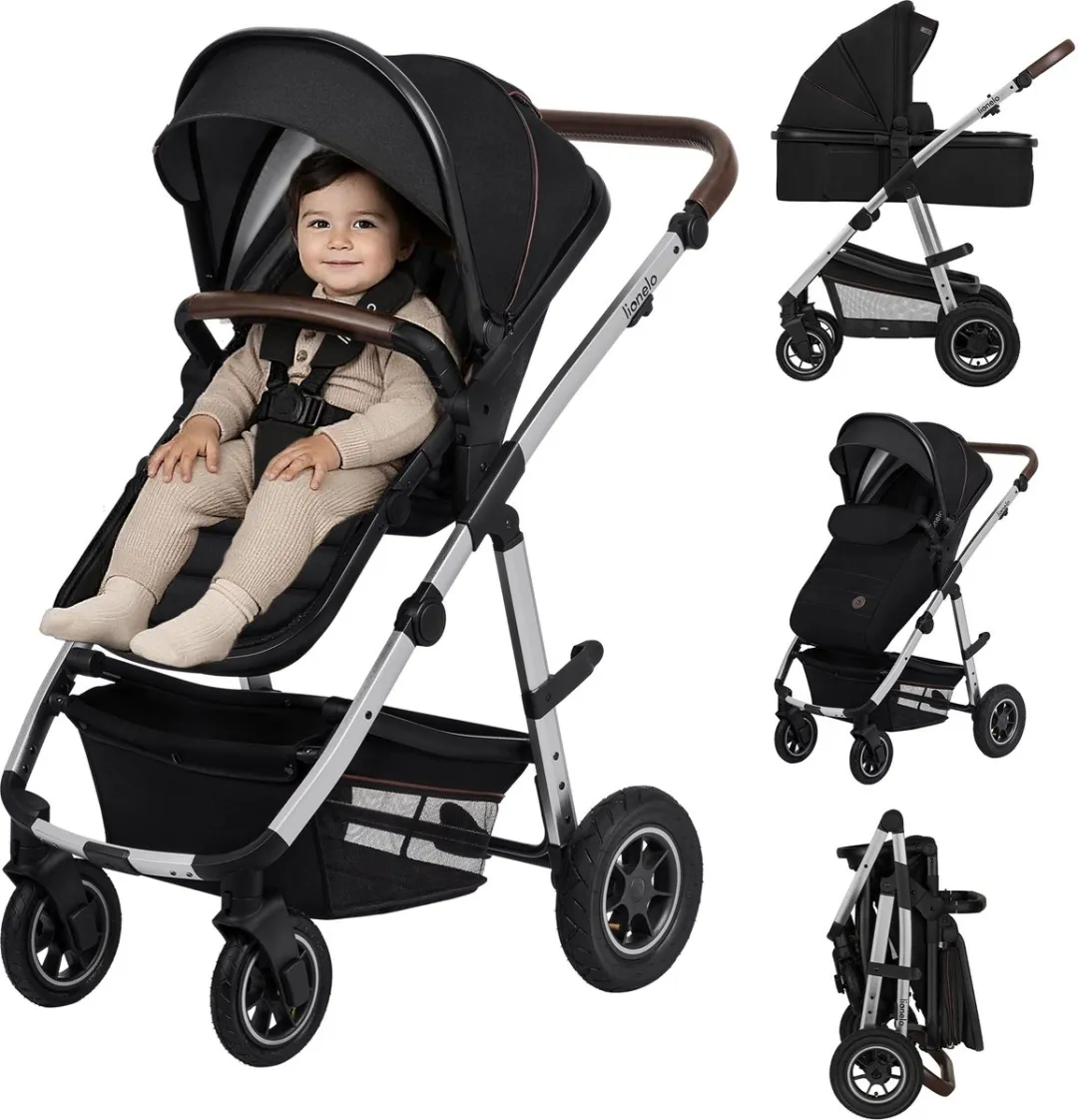 Lionelo Amber 2-in-1 Kinderwagen - Combi met Reiswieg - All-terrain - Zwart/Zilver