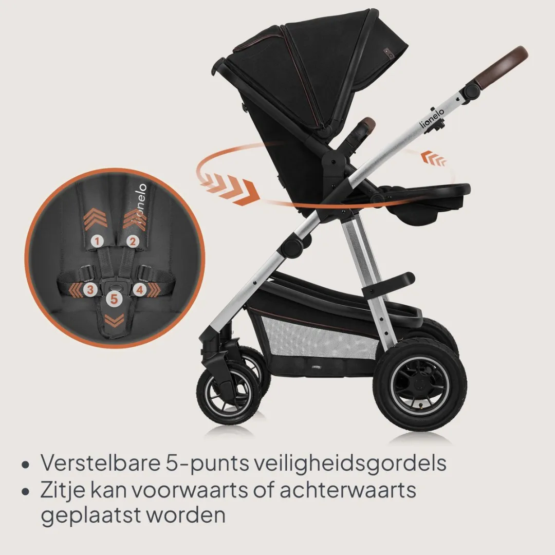 Lionelo Amber 2-in-1 Kinderwagen - Combi met Reiswieg - All-terrain - Zwart/Zilver