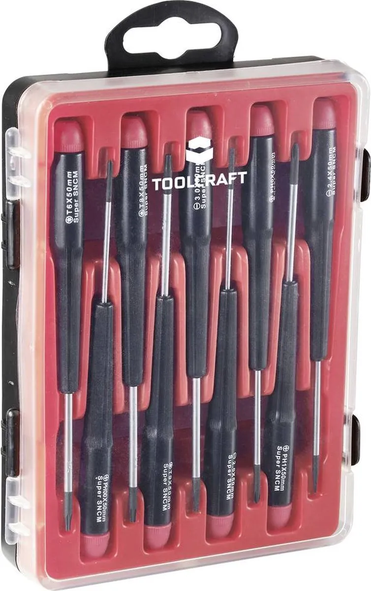 TOOLCRAFT Schroevendraaierset 9-delig - Plat/Kruiskop/T-profiel