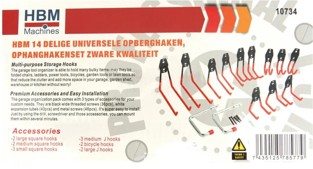 HBM Universele Opberghaken 14-delig - Zware kwaliteit