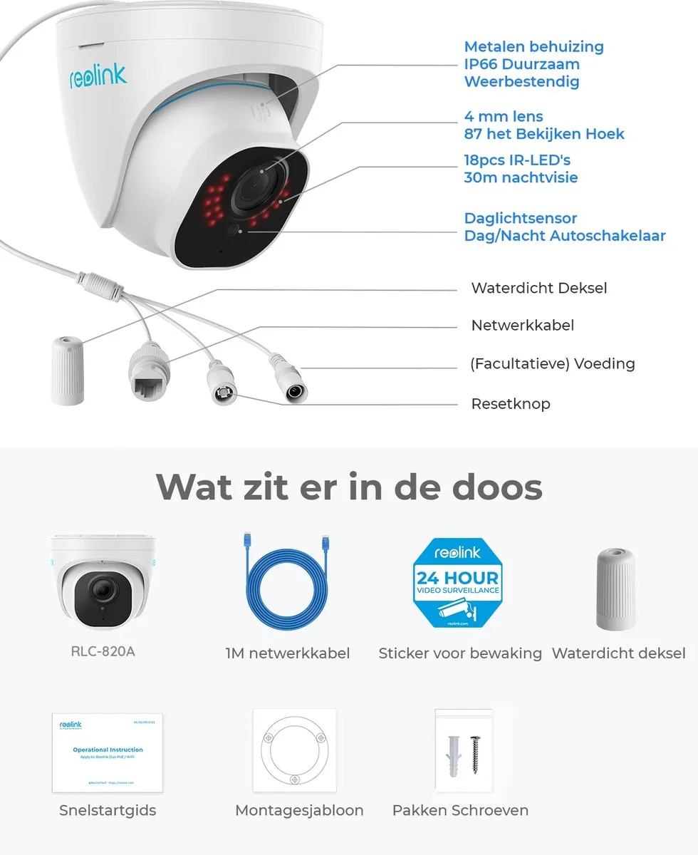 Reolink RLC-820A 4K PoE Beveiligingscamera - Zwart