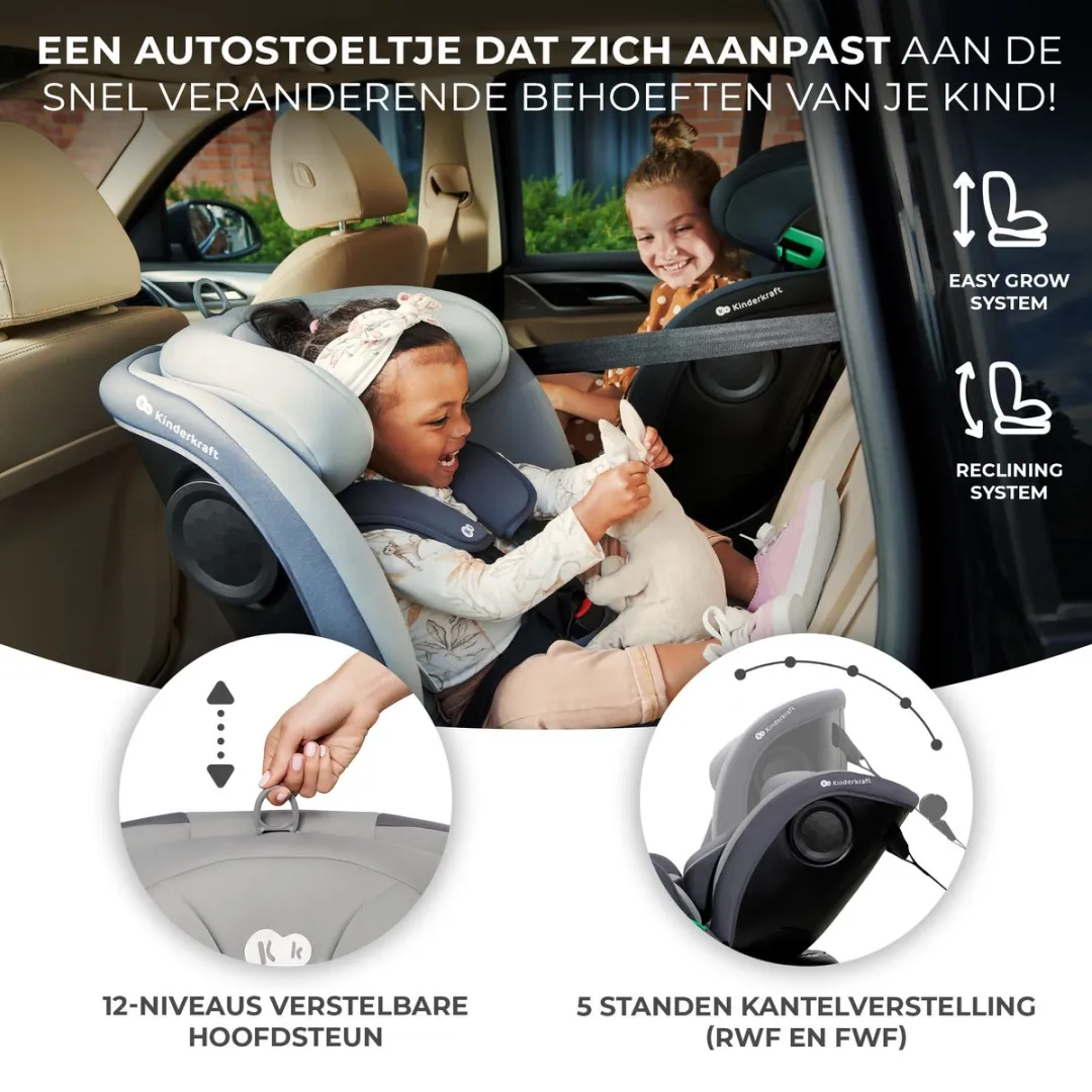 KinderKraft I-GROW I-SIZE Autostoel 40-150cm - Groep 0/1/2/3 - Zwart