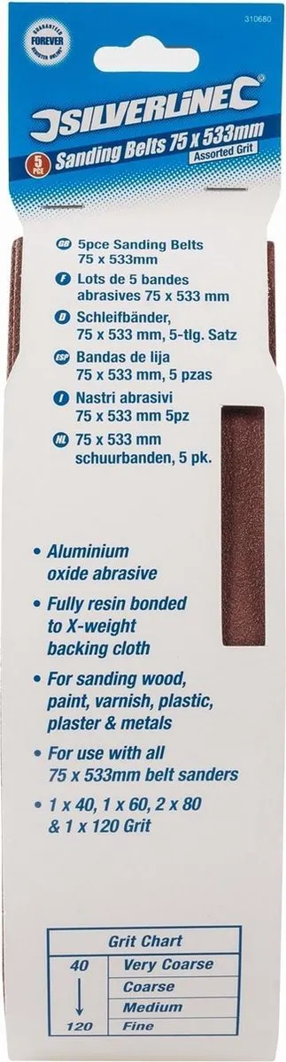 Silverline 310680 Schuurbandenset 5-delig - 75x533mm