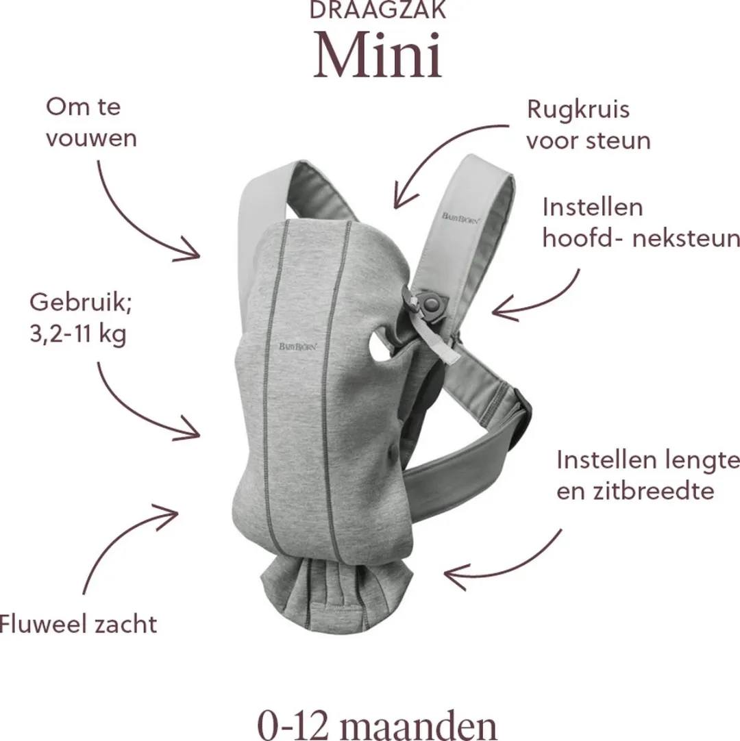 BabyBjörn Draagzak Mini 3D Jersey - Lichtgrijs