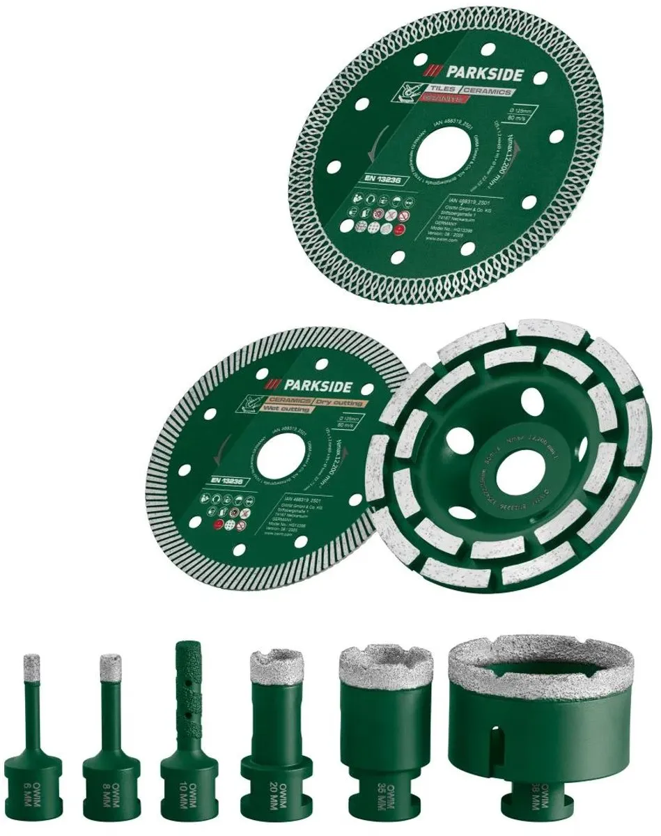 Parkside Tegelgereedschap Set 9-delig - Diamant slijpkom