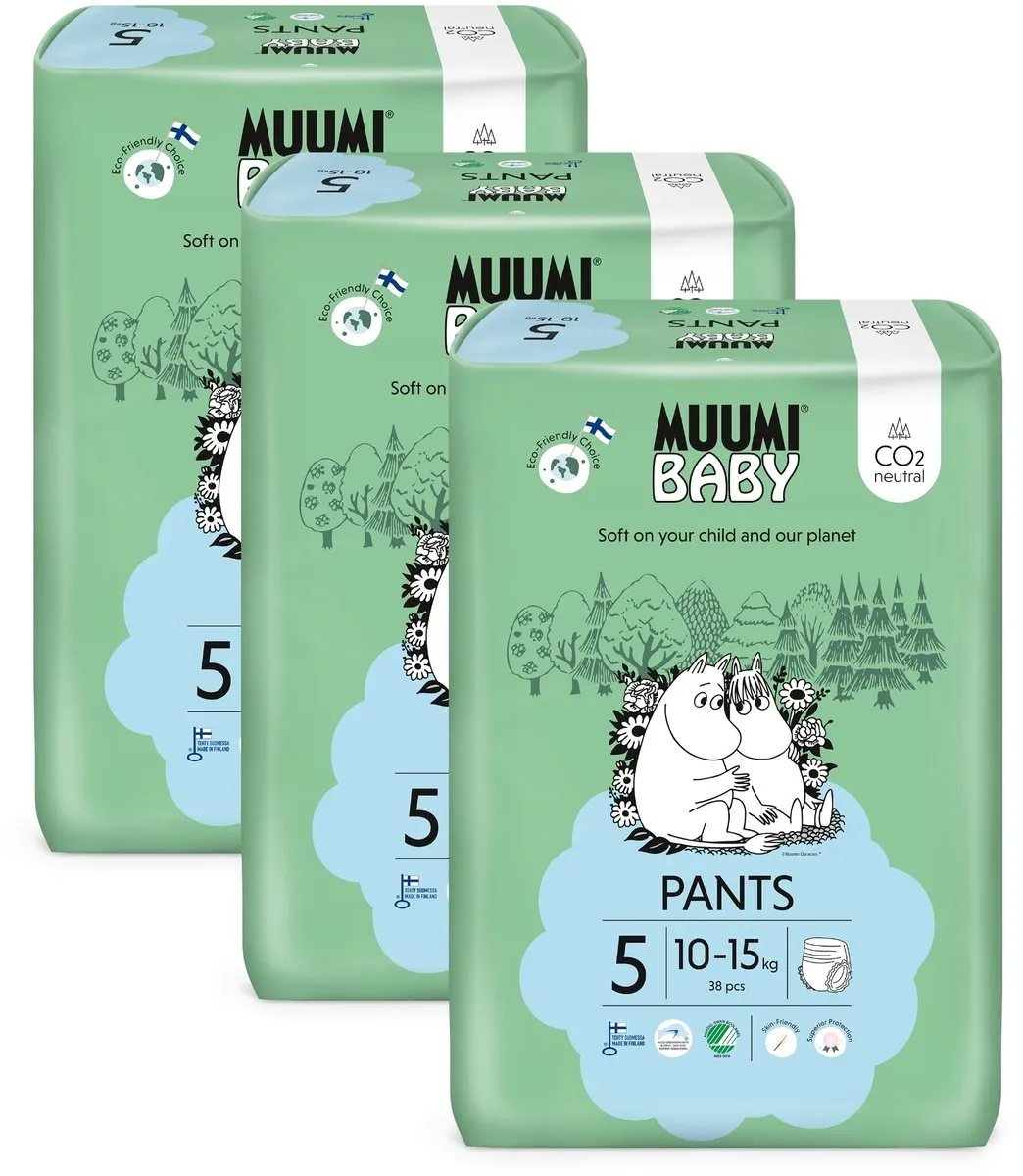 Muumi Baby Eco Luierbroekjes - Maat 5 - 114 Stuks - 10-15 kg - Hypoallergeen - Gevoelige Huid - Parfumvrij