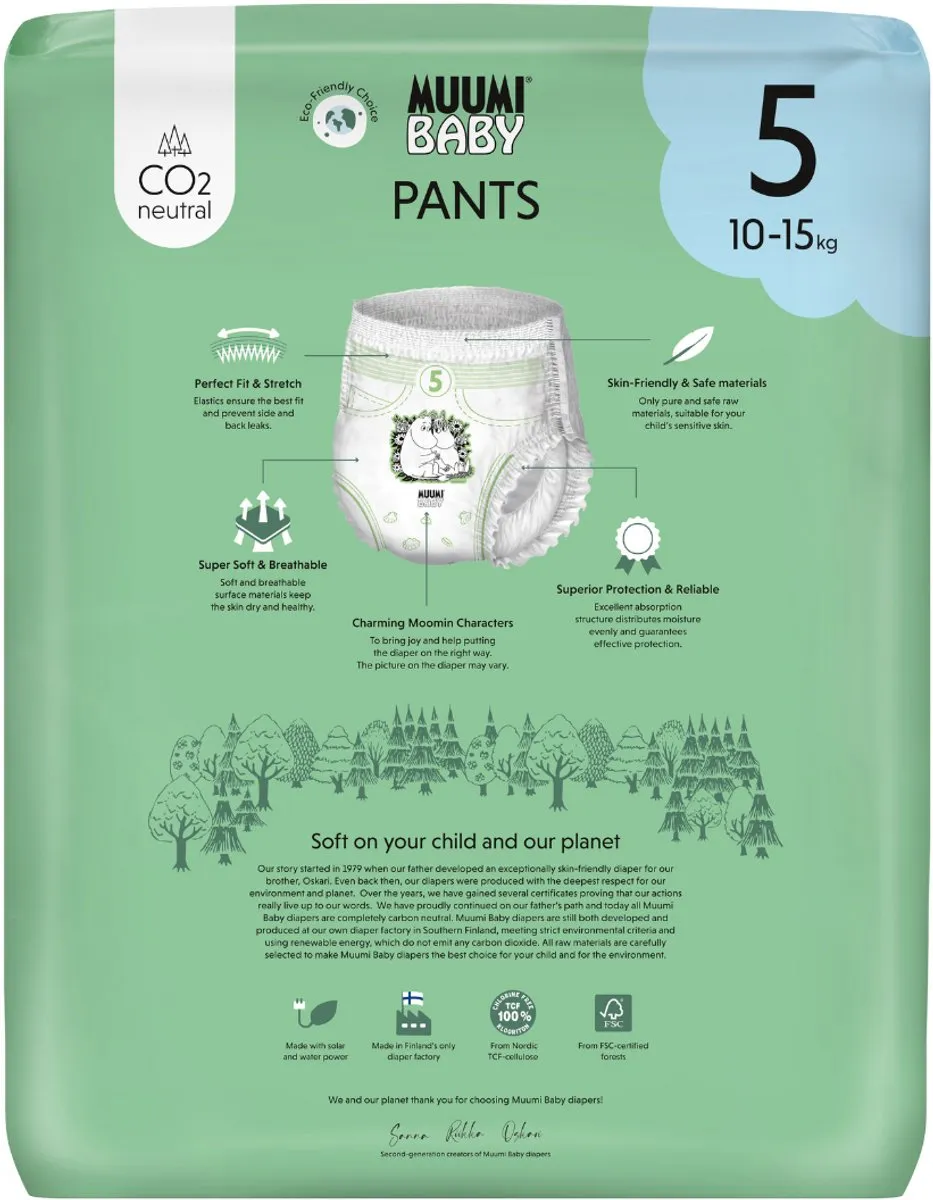 Muumi Baby Eco Luierbroekjes - Maat 5 - 114 Stuks - 10-15 kg - Hypoallergeen - Gevoelige Huid - Parfumvrij