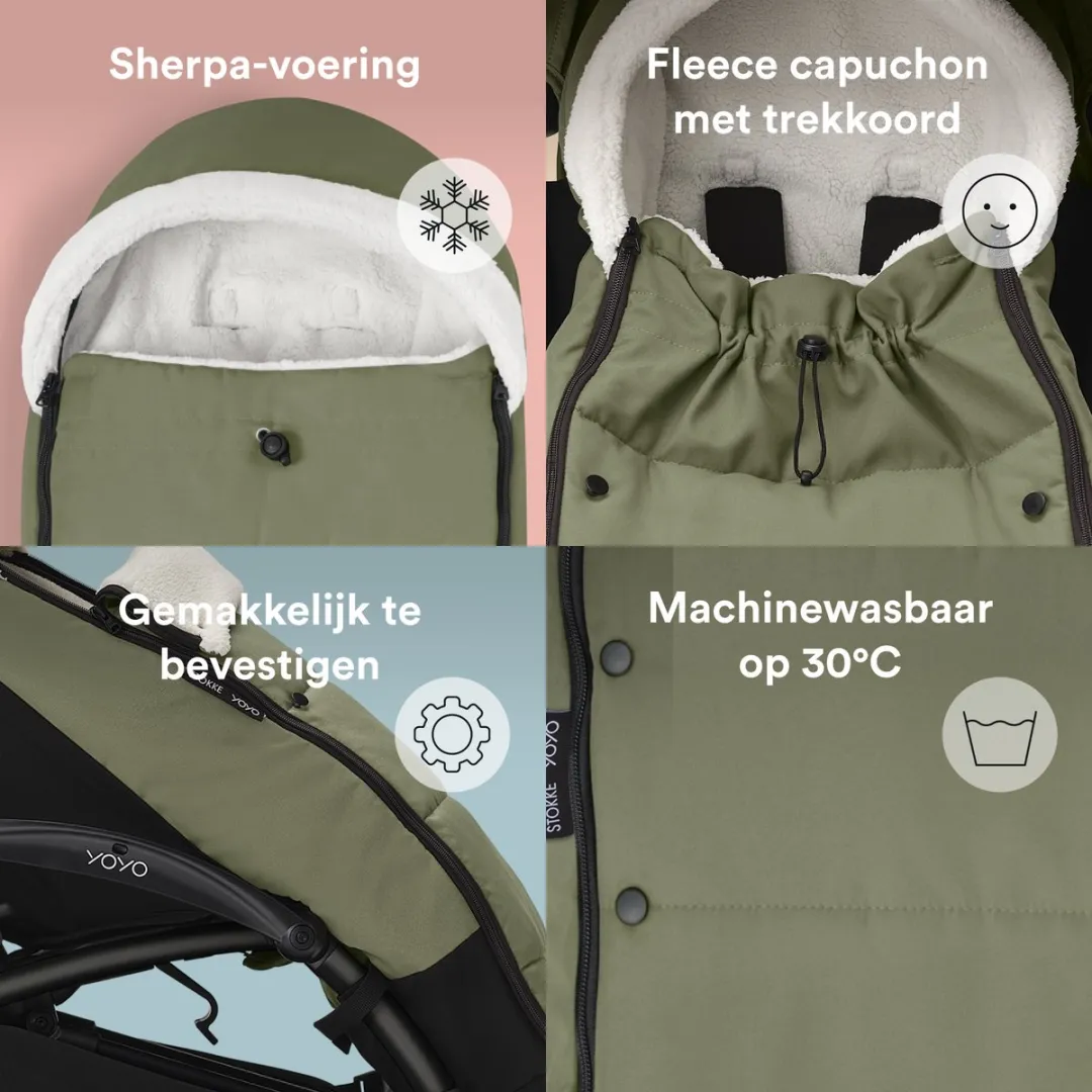 Stokke YOYO Voetenzak Olive - Sherpa-voering