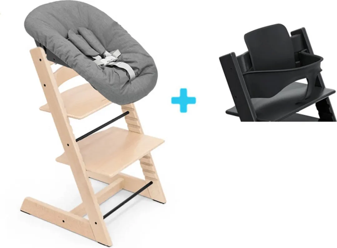 Stokke Tripp Trapp Bundel - Naturel met Newbornset & Babyset Zwart