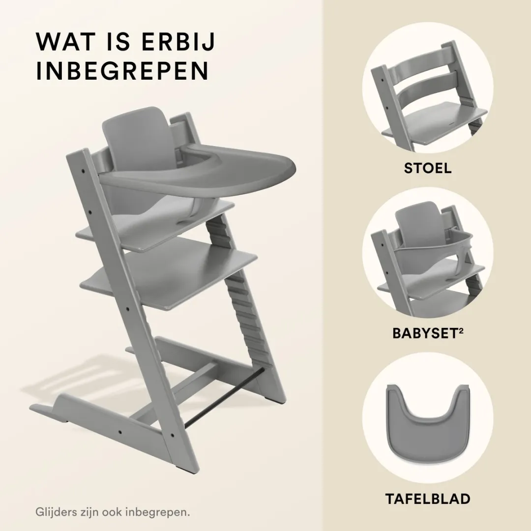 Stokke Tripp Trapp Storm Grey Kinderstoel - Babyset 2 met Dienblad