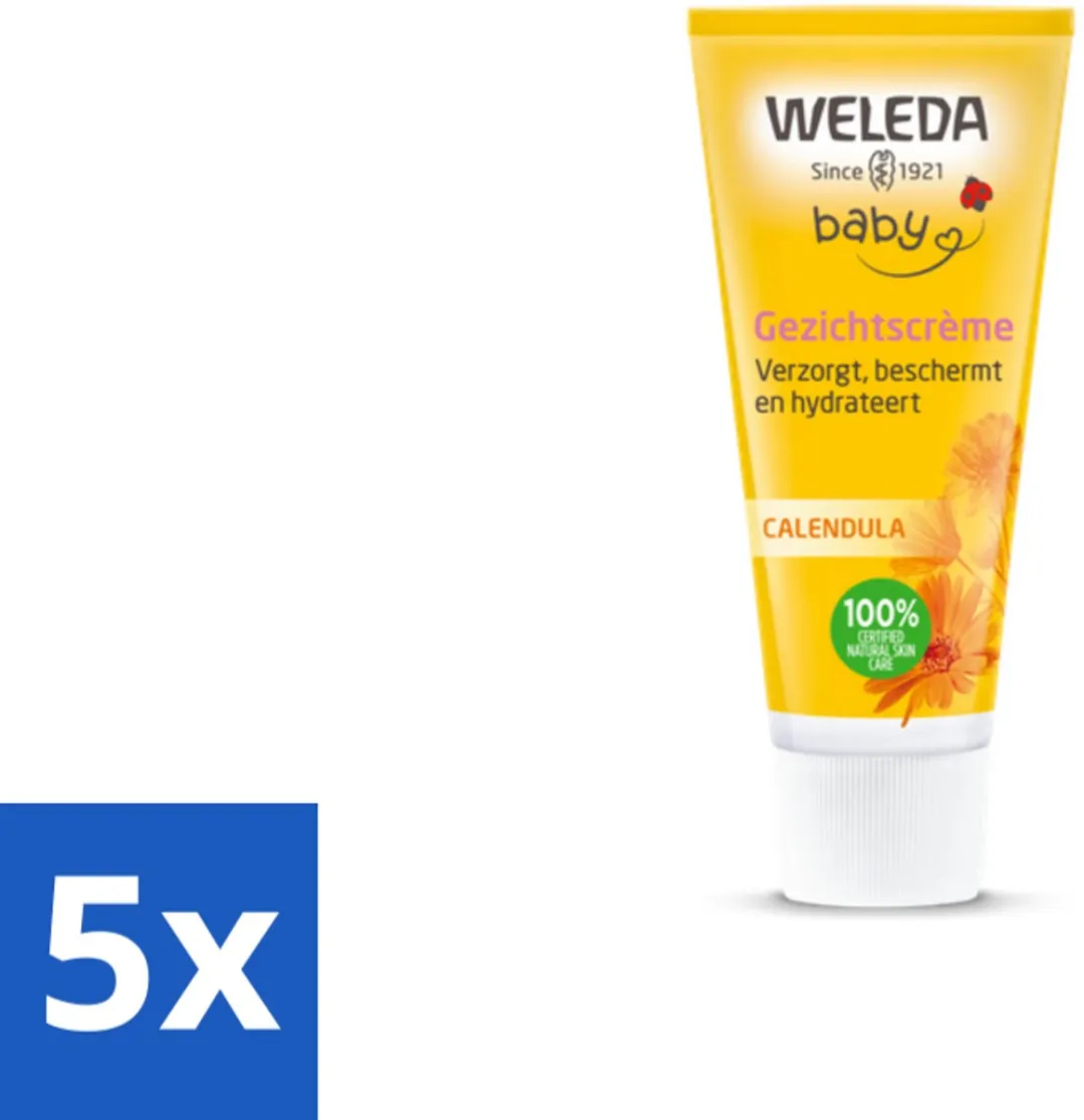 5 x WELEDA - Gezichtscrème - Baby & Kind Calendula - 50 ml - Babyhuid Verzorging - Gezichtscrème - Calendula Crème - Baby Crème - Gevoelige Huid