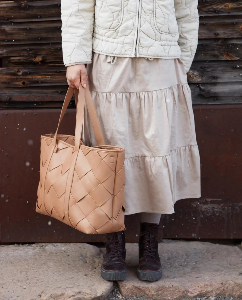 Elodie Braided Tote Luiertas - Caramel Brown