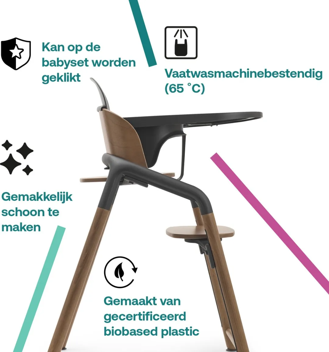 Bugaboo Giraffe tray voor Bugaboo Giraffe kinderstoel babyset, vaatwasmachinebestendig, Grijs