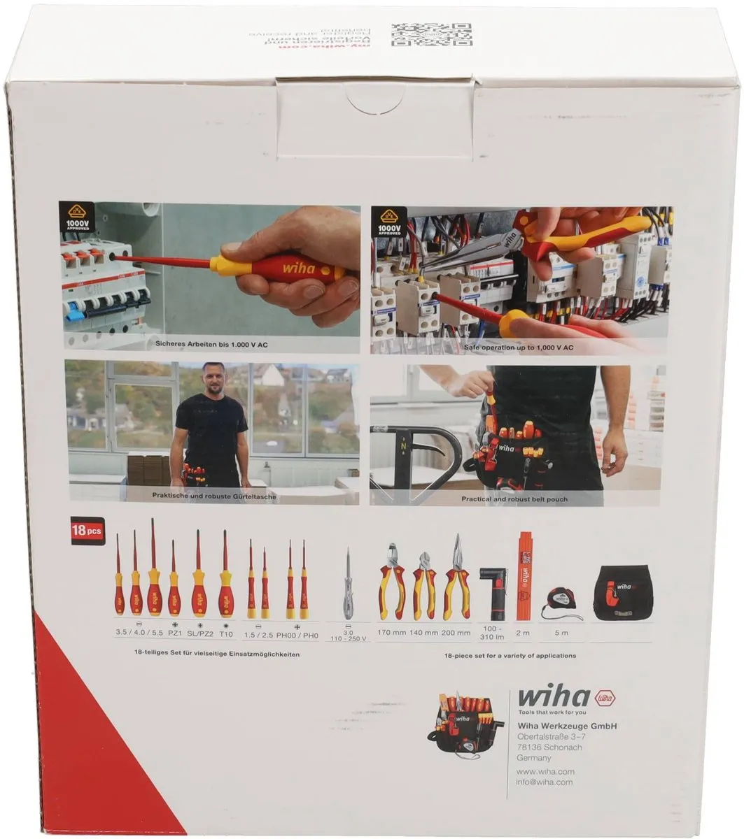 Wiha 44574 Gereedschapstas Electricien 18-delig - 250x280x80mm - Zwart/Rood
