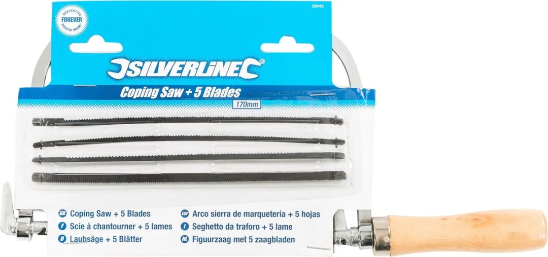 Silverline Figuurzaag - Verstelbare Bladhoek - Inclusief 5 Zaagbladen - 170 mm - Houten Handvat