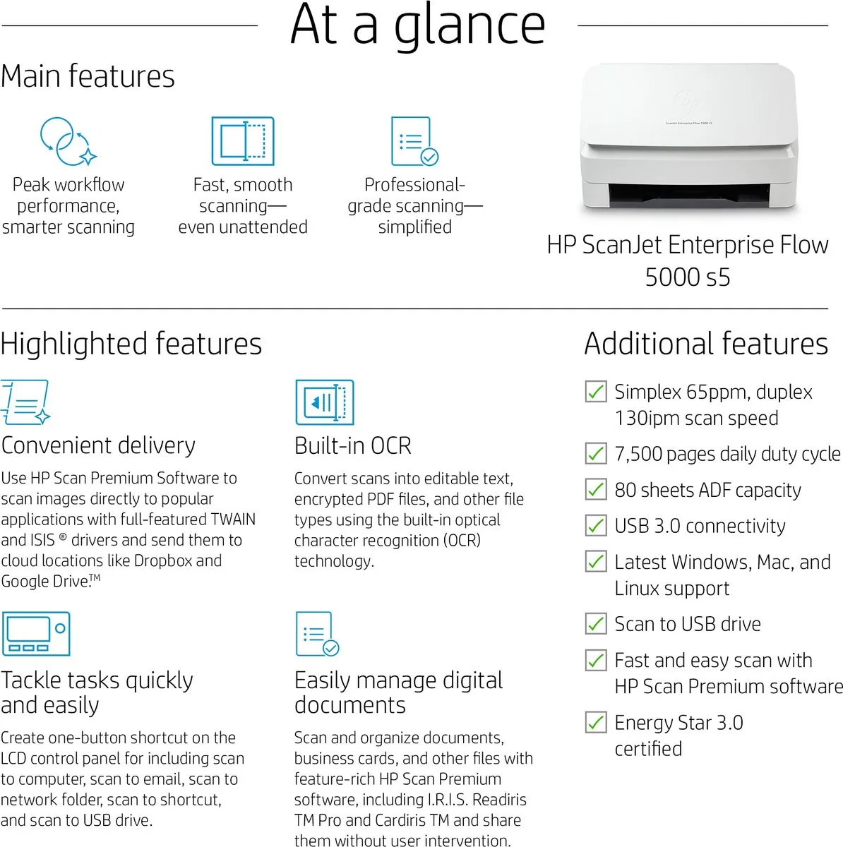 HP ScanJet Enterprise Flow 5000 s5 6FW09A Paginascanner - Wit