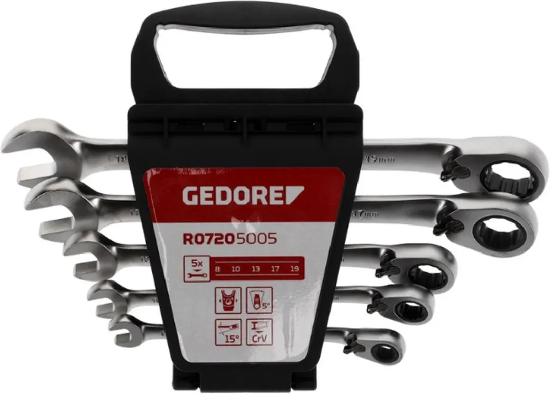 Gedore RED Ringratel-Steeksleutelset 8-19mm - 5-delig - afbeelding 6 van 6