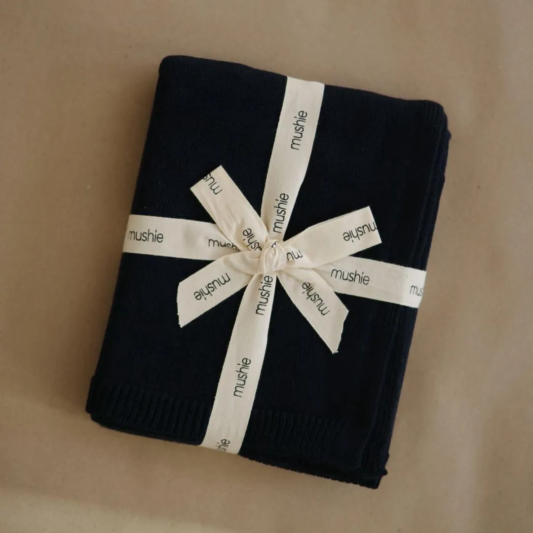 Mushie Deken Knitted Textured Dots Baby - 80x80cm - Navy