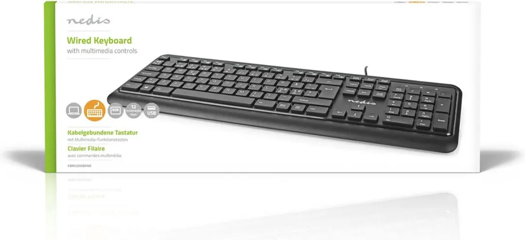 Nedis KBMU200BKND Bedraad Toetsenbord QWERTY - Multimedia - Zwart - afbeelding 6 van 6