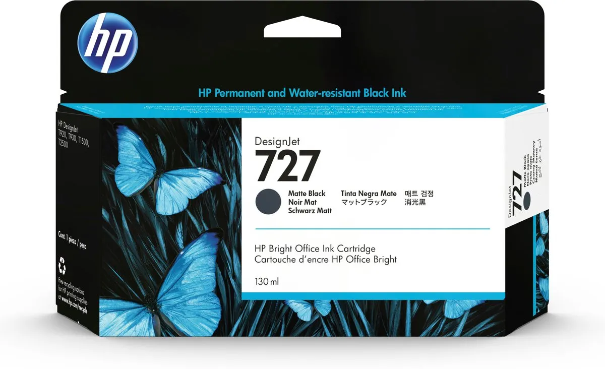 HP 727 Inktcartridge B3P22A Mat Zwart