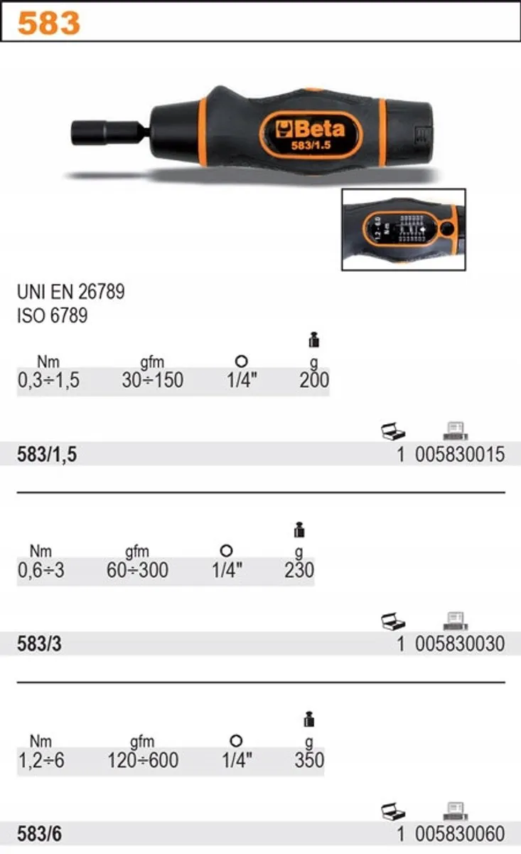 Beta Momentsleutel 583/1,5 0,3-1,5 Nm 1/4" - 1 Stuk