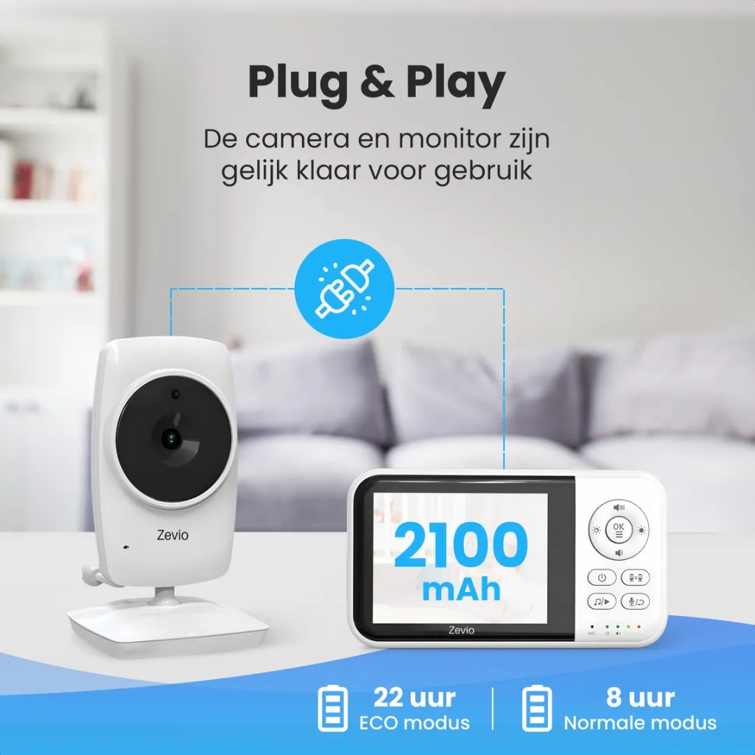 Zevio Babyfoon Comfort 3.2 inch Wit - Camera + Monitor