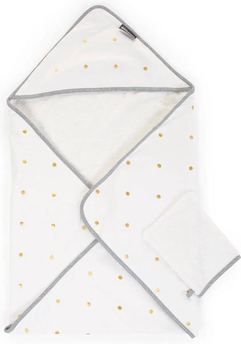 Childhome Gold Dots Collection Badcape & Washandje 80x80cm - Wit/Goud