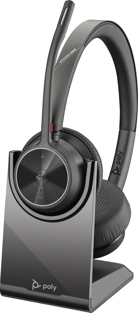 HP Poly Voyager 4320 UC Stereo On Ear headset Computer Bluetooth Stereo Zwart Noise Cancelling Volumeregeling, Incl. op