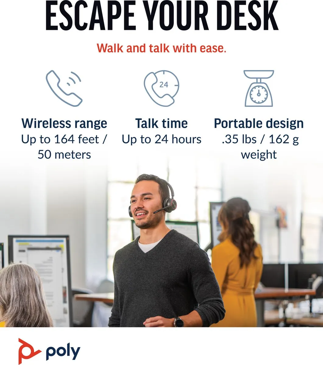 HP Poly Voyager 4320 UC Stereo On Ear headset Computer Bluetooth Stereo Zwart Noise Cancelling Volumeregeling, Incl. op