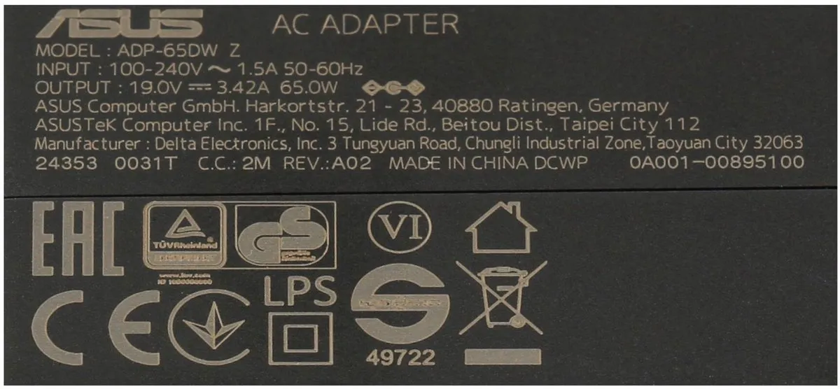 ASUS 0A001-00049200 Oplader 65W - Zwart