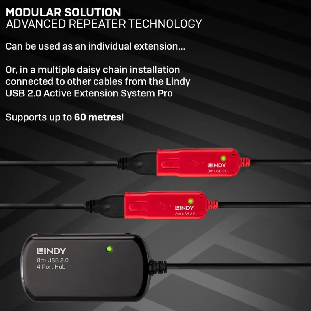 Lindy USB 2.0 42781 Activ Hub - 8m - Zwart