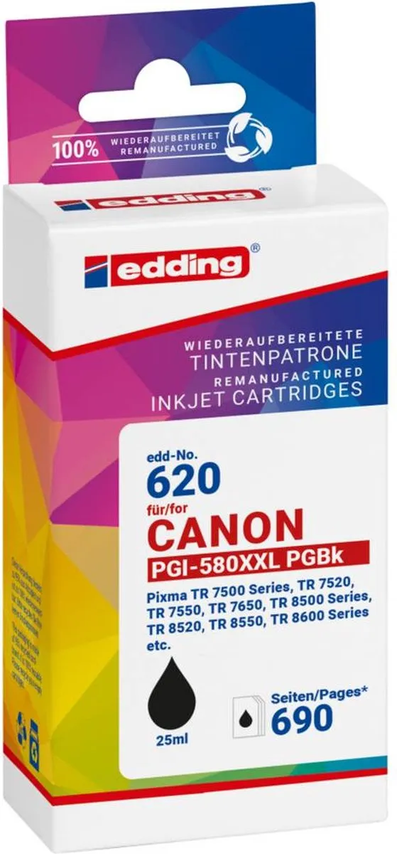 edding Inktcartridge 18-620 - Zwart - Compatibel met Canon PGI-580BK