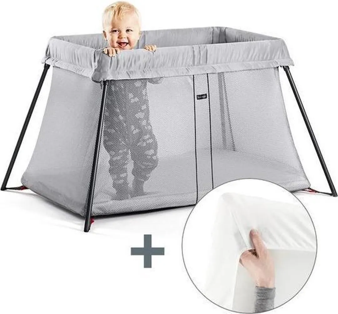 BabyBjörn Reisbedje Light - Zilver - inclusief matrasovertrek