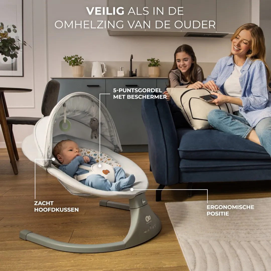 KinderKraft LUMI 2 Elektrische Schommelstoel & Wipstoel - Donkergrijs