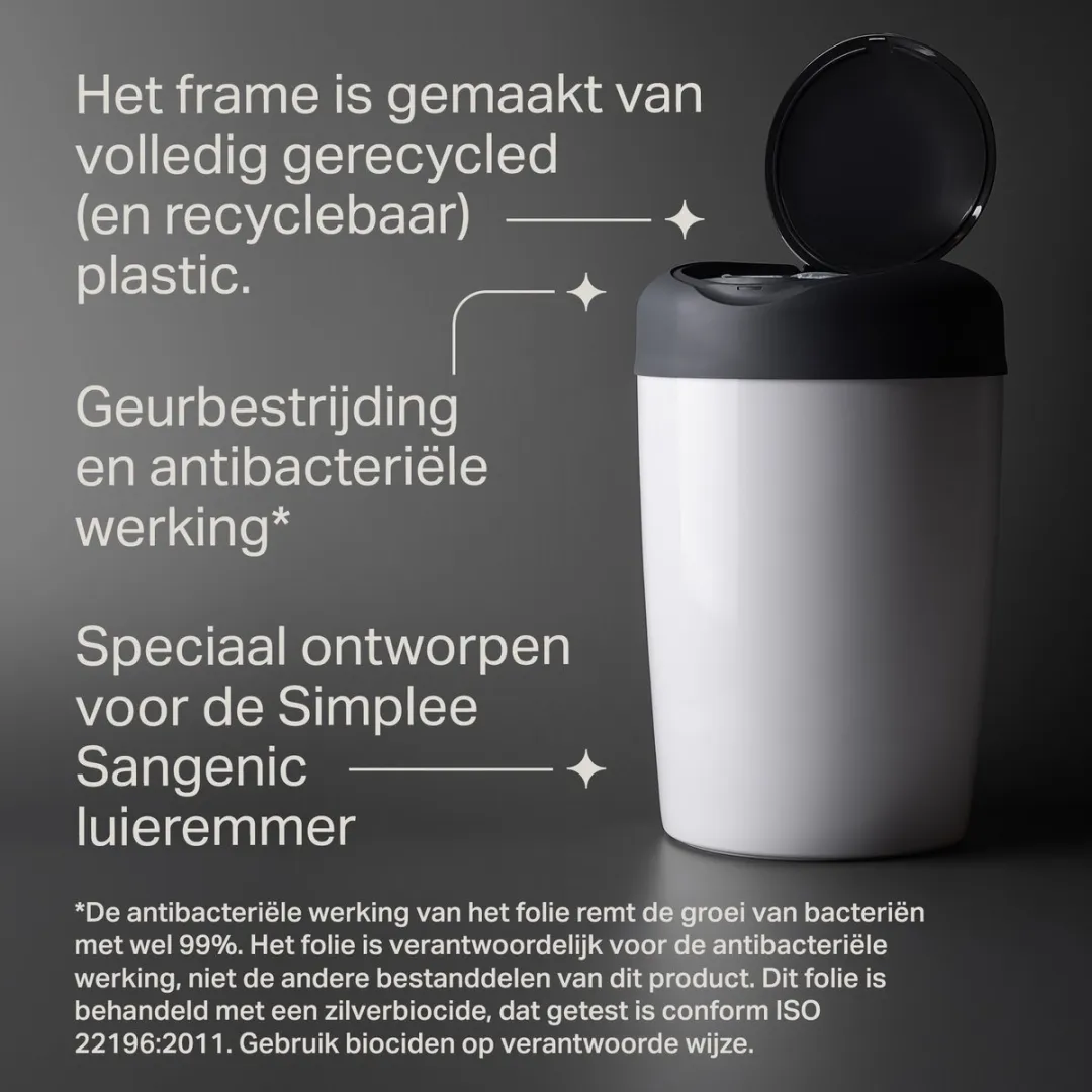 Tommee Tippee Simplee Sangenic navulcassette Set van 3 navulcassettes, alleen geschikt voor de Simplee Sangenic luieremmers, geurbestrijding en antibacteriële werking, 100% gerecycled frame