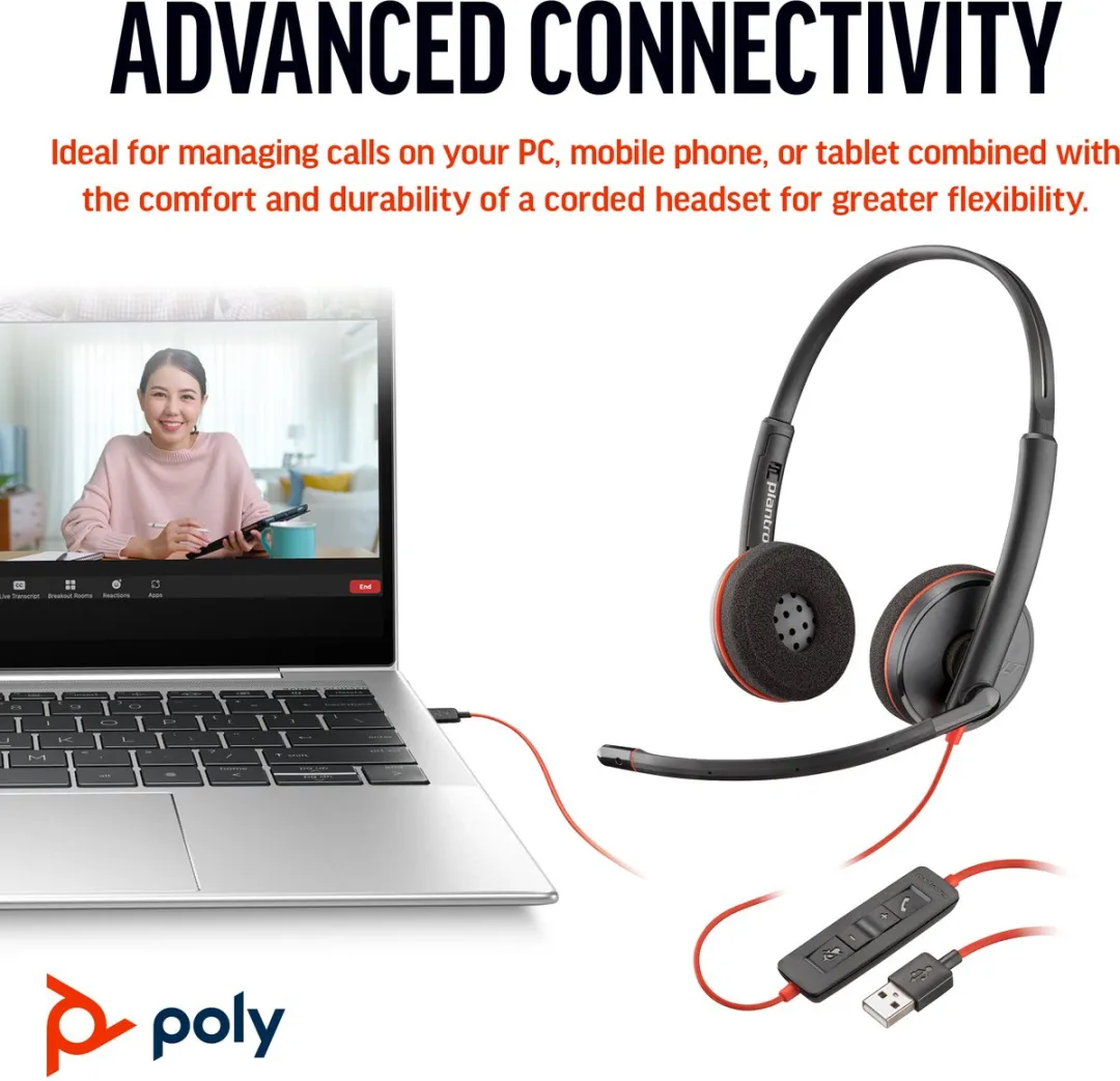 HP Poly Blackwire 3220 Headset - Zwart